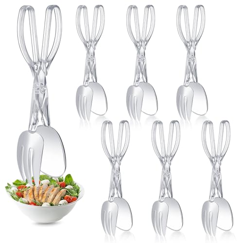 Tioncy 6 Pack Plastic Salad Scissor Tongs 11.5 Inches for Serving Reusable Food Tongs, Clear Utensils for Chef Cooking, Kitchen, Buffet, Party, Catering Supplies
