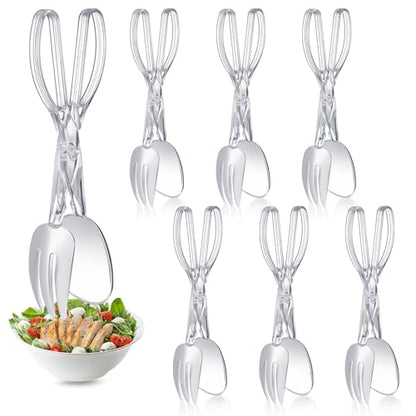 Tioncy 6 Pack Plastic Salad Scissor Tongs 11.5 Inches for Serving Reusable Food Tongs, Clear Utensils for Chef Cooking, Kitchen, Buffet, Party, Catering Supplies