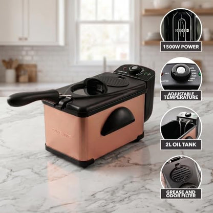 OVENTE Electric Deep Fryer, 2L Capacity, 1500W, Copper FDM2201CO - color: FDM2201CO - Copper