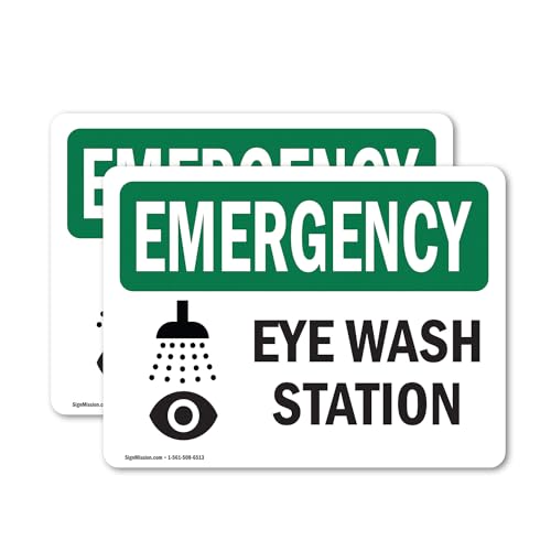 (2 Pack) Eye Wash Station OSHA Emergency Sign 7 Inch X 5 Inch Vinyl Label Decal Sticker Weather Resistant, UV Protected for Workplace, Business, and Construction Site, Made in the USA