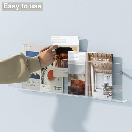 Acrylic Magazine Holder, 2 Pack Hanging Bookshelf Magazine Rack, Wall Mounted Floating Brochure Display for Waiting Room, Office, Home (Clear, 24 Inch) - color: Clear, size: 24 Inch