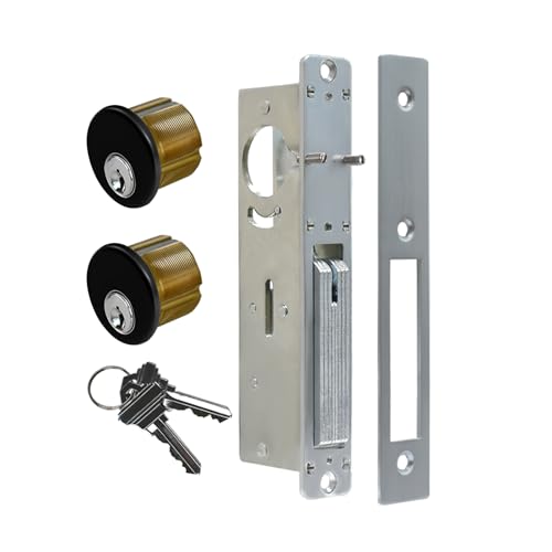 Commercial Mortise Door Lock with Double Cylinder, 1-1/8" Backset Storefront Door Deadbolt Lock, Solid Brass Cylinder, Direct Replacement for Aluminum Narrow Stile Doors (Black) - color: Black, size: 1-1/8"Swing Deadbolt,Double Cylinder