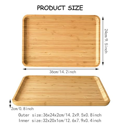 DILLMAN Bamboo Serving Tray Wooden Rectangle Dinner Food Bed Lab Tray Small - size: 14.2" x 9.5" x 0.8"
