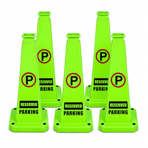 BESEA Reserved Parking Cones 6 Pack, 28 Inch Green Weighted Parking Cones - color: Green, size: 28INCH With Caution Sign