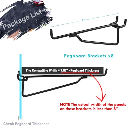 Pegboard Shelf Hooks 8Pack Black 8" Metal Brackets, Peg Board Accessories - color: Black, size: 8 Inch