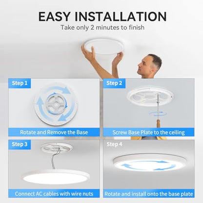 WKONCLDY 6PACK 3200lm LED Flush Mount Ceiling Light, Super Slim 12 inch LED Ceiling Light, 5000K Daylight LED Ceiling Light for Bedroom, Living Room, Dining Room, Garage and Office (White, Six Pack) - color: White, size: 12in-6Pack