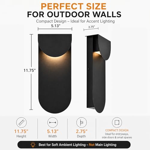 Outdoor Wall Light, Dual Down LED 10W 3000K Hardwired Black Waterproof - color: 11.75''-Black