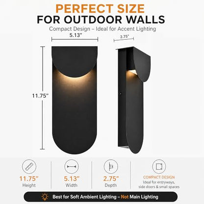 Outdoor Wall Light 2-Pack, Dual Down LED 10W 3000K Hardwired Black - color: 11.75"-Black-2 Pack