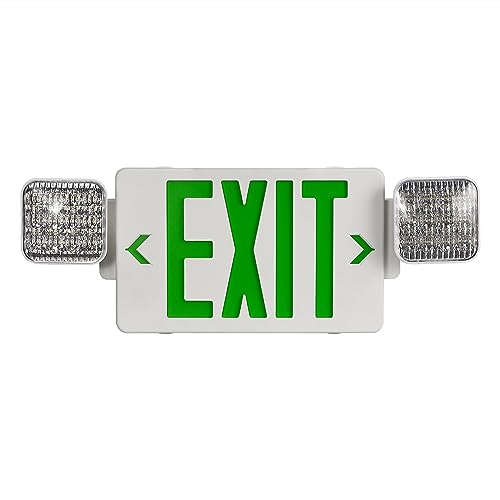 Green LED Exit Sign Emergency Light Combo, UL Listed Battery Backup - color: Green, size: 1 Pack