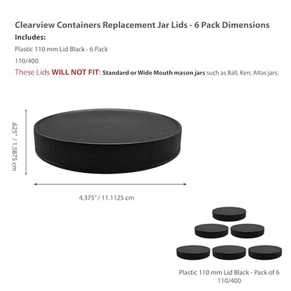 110mm Black Plastic 6 Pack Replacement Lids with Leak Proof Liner - 110/400 Plastic Replacement Lids (6pk, Black Lids) - size: 6pk - 110/400 Black Lid