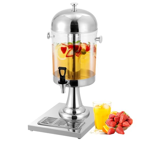 Commercial Beverage Dispenser with Ice Core, 2.2 Gallon Stainless Steel Drink Dispenser with Stand, Spigot and Drip Tray for Parties, Weddings & Catering Events - size: 2.2 Gallon