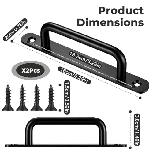 2 Pcs Barn Door Handles, Sliding Door Pull Handles, Stainless Steel Closet Cabinet Door Handles Pulls with Plates for Cupboard Cabinet Wardrobe Drawer Shed Pull Handles, 160mm/6.3 inch - Black - color: Black, size: 6.30 inch