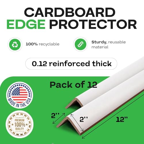 IDL Packaging 2” x 2” x 12” Cardboard Edge Protector (Pack of 12) - Corner Protectors for Shipping, Storage, & Moving – Reinforced Corner Guard Protection for Pallets, Wall Corners, & Furniture - size: 12" width, 12-Pack