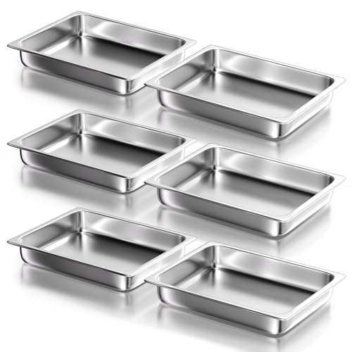 WantJoin Stainless Steel Steam Table Hotel Pan Set 1/2 Size 2.5 Inches 6pcs - color: 2.5" Deep, size: 1/2 Size
