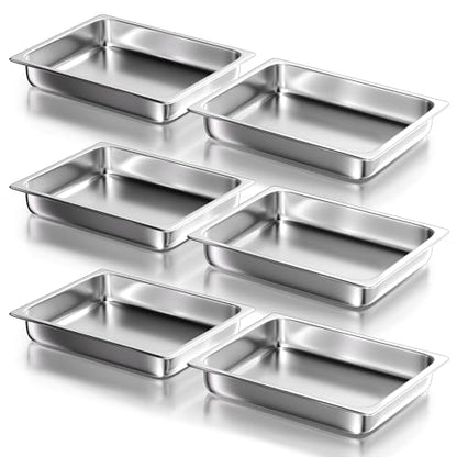 WantJoin Stainless Steel Steam Table Hotel Pan Set 1/2 Size 2.5 Inches 6pcs - color: 2.5" Deep, size: 1/2 Size