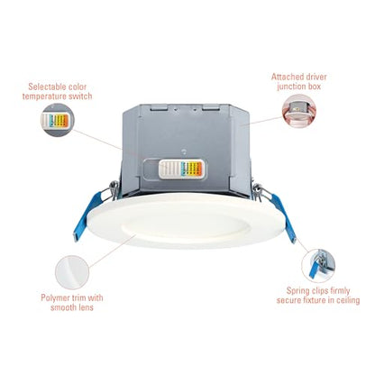 HALO 4" 600LM Canless LED Downlight 5CCT w/JBOX, Dimmable (12-Pack) - size: 4 inch 12PK