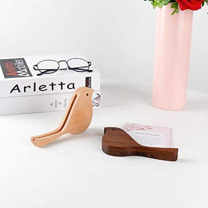 Wooded Business Card Organizer 4"x6" 5"x7" Acrylic Sign Holder Stand - color: Brown