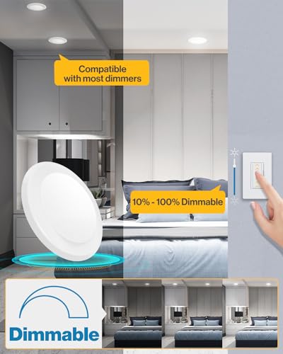 Sunco 24 Pack 5/6 Inch LED Disk Light, 1050 Lumens, 3000K Warm White, 15W, 120V Indoor Flush Mount Ceiling Downlight, Damp Rated, Dimmable Recessed Lighting - ETL, FCC & RoHS - size: 6" (3000K)