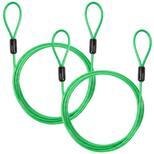 1/8" (3mm) Security Cable Lock 2-Pack, 2m Braided Steel Anti-Theft Cable, Long Flexible Wire Rope for Bike, Gate, Luggage & Outdoor Gear (Green) - size: 2M