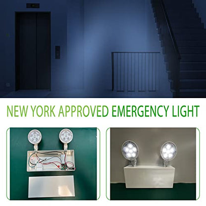 New York Certified LED Emergency Light, White Housing with Backup Battery, Two Adjustable Lamps Heads, 120-277V, Commercial Grade, Fire Resistant, UL Certified NYC-100 (2 Heads) - size: 2 HEADS
