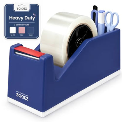 Sooez Weighted Tape Dispenser, Aesthetic Packing Tape Dispenser Desk, with Storage Compartment, Super Heavy Duty Tape Holder, Fit 1.88" to 2" Wide Tape, Tape Cutter Packing Shipping Supplies