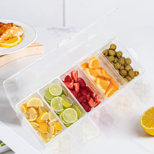Chilled Condiment Server with 5 Containers & Lids,Ice Tray for Bar & Party