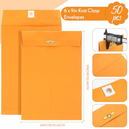 Teling 50 Pcs Manilla Clasp Envelopes Kraft Closure - color: Yellow, size: 6*9