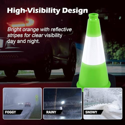 8-Pack 18" Green Cones - Reflective for Road/Construction - color: Green, size: 18inch