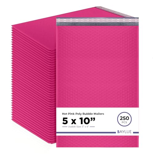 Hot Pink Bubble Mailers 5x10, Self Seal Poly Padded Envelopes #00, 250 Pack - color: Hot Pink, size: 5"x10" / 250 Pack