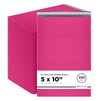 Hot Pink Bubble Mailers 5x10, Self Seal Poly Padded Envelopes #00, 250 Pack - color: Hot Pink, size: 5"x10" / 250 Pack