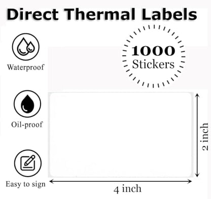 4" x 2" Thermal Labels Printable Shipping Label Stickers with Strong Adhesive, Large White Sticker Square Labels for Mailing, Shipping, Compatible with Most Thermal Printers (4" x 2"-1000pcs) - style: 4" X 2"-White-1000PCS