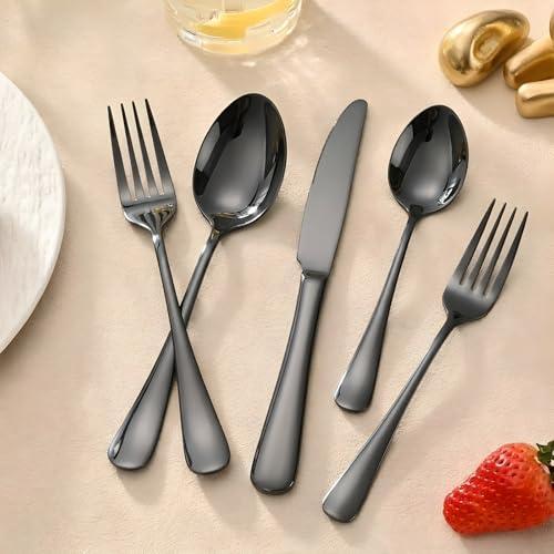 40-Piece Black Silverware Set, Stainless Steel Flatware Set Service for 8 - color: Black, size: 40-Piece