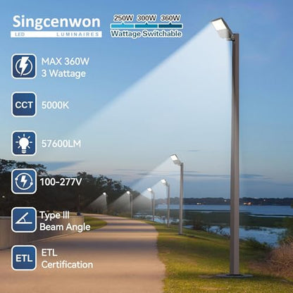 360W LED Parking Lot Light 2Pack: 250W/300W/360W Selectable, Shoebox Light
