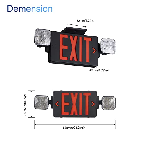 TANLUX Black Exit Sign with Emergency Lights, LED Emergency Exit Light with Battery Backup, UL Listed, AC 120/277V, Commercial Emergency Lights Combo for Business - 2 Pack - color: Black Housing+Red Letter, size: 2 Pack