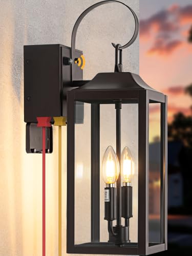 19 Inch Brown Dusk to Dawn Porch Lights with GFCI Outlet Built-in - color: Brown, size: 19 Inch Dusk to Dawn