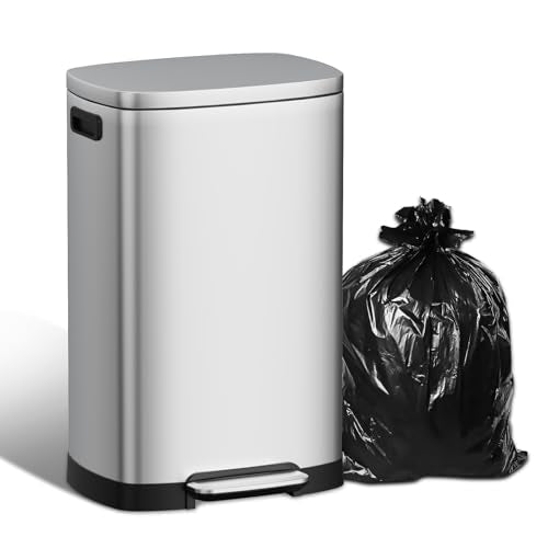13 Gallon Stainless Steel Kitchen Trash Can, 50L, Rectangular, Soft-Close Lid, Fingerproof Finish, Hands-Free Operation, Odor Protection,Silver - color: Matte Silver