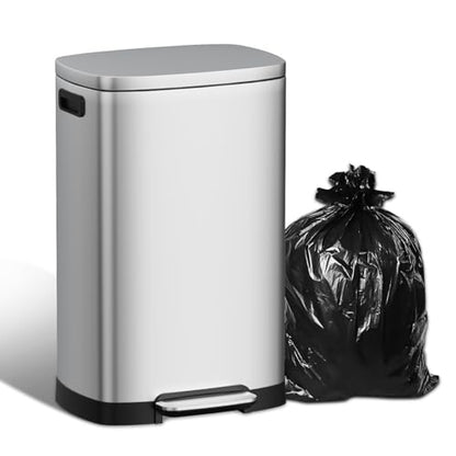 13 Gallon Stainless Steel Kitchen Trash Can, 50L, Rectangular, Soft-Close Lid, Fingerproof Finish, Hands-Free Operation, Odor Protection,Silver - color: Matte Silver
