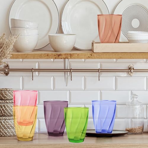 Topsky 12-ounce Plastic Water Tumblers | Set of 4 Transparent Unbreakable Drinking Glasses Clear Acrylic Reusable Juice Wine Cups for Home Picnic Party, Dishwasher Safe,Stackable - color: Mixed Color 12.3oz