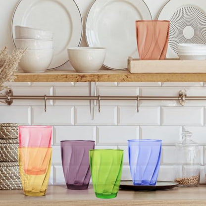 Topsky 12-ounce Plastic Water Tumblers | Set of 4 Transparent Unbreakable Drinking Glasses Clear Acrylic Reusable Juice Wine Cups for Home Picnic Party, Dishwasher Safe,Stackable - color: Mixed Color 12.3oz