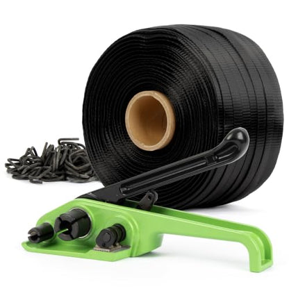 U.S. Solid Banding Strapping Kit 3/4" x 985ft Tensioner 2000lbs 200 Buckles - color: Black