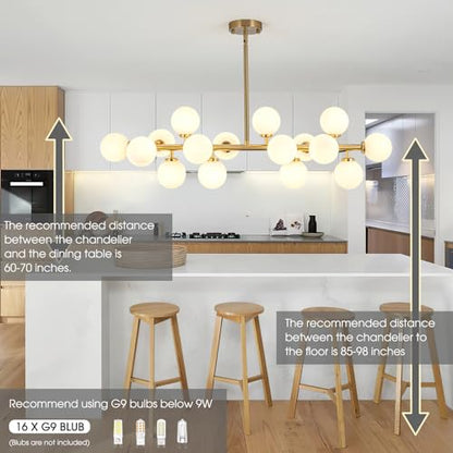 Modern Gold Chandelier Rectangle Pendant Light Sputnik Chandeliers Hanging Light Fixture 16-Light - color: Gold-40in