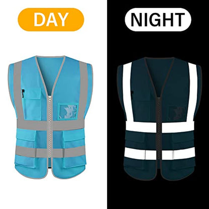 HYCOPROT High Visibility Safety Reflective Vest with Pockets and Zipper, Meets ANSI/ISEA Standards - color: Sky Blue-knit, size: 3X-Large