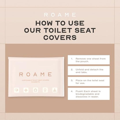 ROAME Disposable Toilet Seat Covers, Flushable Liners, 20 Sheets, 2 Pack