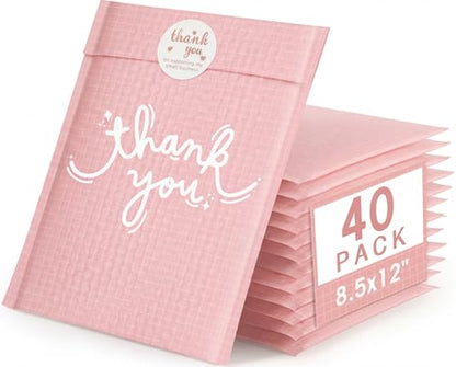 Cozymood Pink Bubble Mailers 8.5x12" 40 Pack Usable Size 8.5x11" Thank You - color: Thank You, size: 8.5 x 12" 40PC