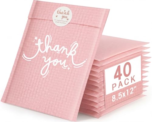 Cozymood Pink Bubble Mailers 8.5x12" 40 Pack Usable Size 8.5x11" Thank You - color: Thank You, size: 8.5 x 12" 40PC