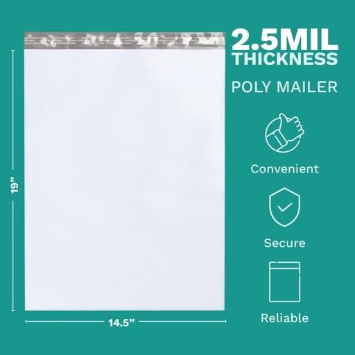 14.5" x 19" Extra-Large Poly Mailers, 500 Pack, 2.5 Mil, Self Sealing, GPI - size: 14.5" x 19"