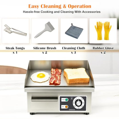 Stainless Steel Electric Griddle, Flat Top Grill Nonstick, Indoor Grill