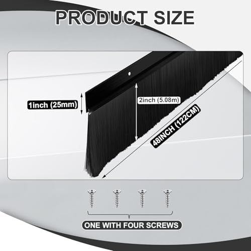 Door Sweep Brush Aluminum, 2 x 48 Inch, Black, 4 Set - color: Black, size: 2 x 48 Inch