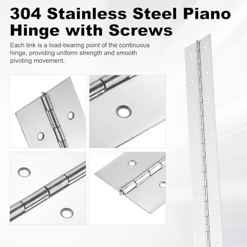 PATIKIL 47.2x2/1200x50.8x1.5mm Heavy Duty Piano Hinge, 304 Stainless Steel - size: 47.2 x 2 inch / 1200x50.8x1.5mm