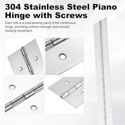 PATIKIL 24x2/600x50.8x1mm Heavy Duty Piano Hinge, 304 Stainless Steel - size: 24 x 2 Inch / 600x50.8x1mm